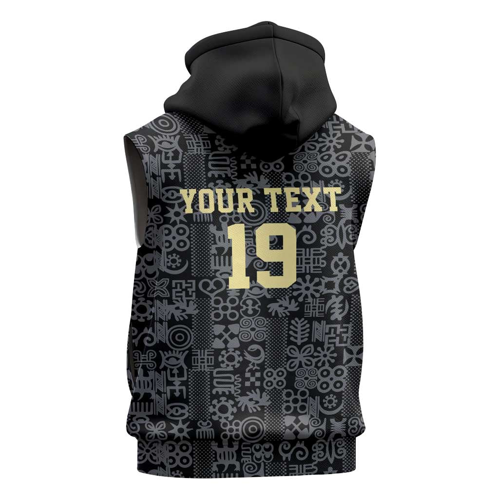 Custom World Football 2026 Ghana Sleeveless Zip Hoodie Black Stars Rise with Black Adinkra Pattern