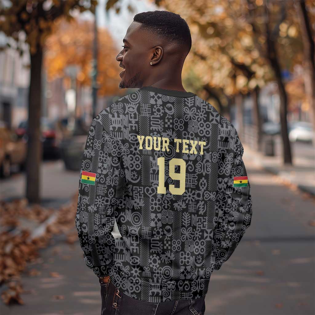 Custom World Football 2026 Ghana Sweatshirt Black Stars Rise with Black Adinkra Pattern