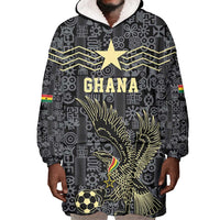 Custom World Football 2026 Ghana Wearable Blanket Hoodie Black Stars Rise with Black Adinkra Pattern