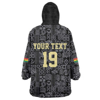 Custom World Football 2026 Ghana Wearable Blanket Hoodie Black Stars Rise with Black Adinkra Pattern