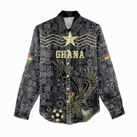 Custom World Football 2026 Ghana Women Casual Shirt Black Stars Rise with Black Adinkra Pattern