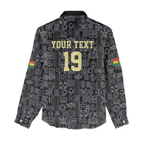 Custom World Football 2026 Ghana Women Casual Shirt Black Stars Rise with Black Adinkra Pattern