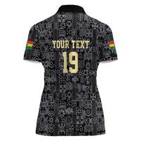 Custom World Football 2026 Ghana Women Polo Shirt Black Stars Rise with Black Adinkra Pattern