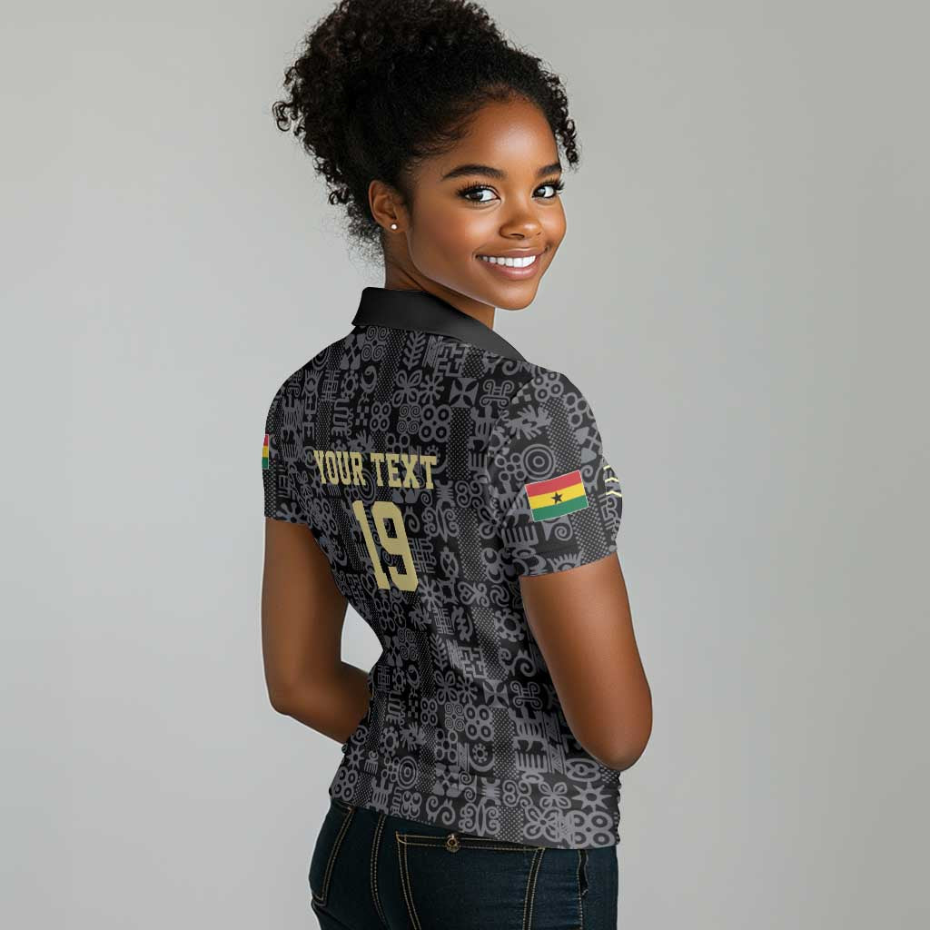 Custom World Football 2026 Ghana Women Polo Shirt Black Stars Rise with Black Adinkra Pattern