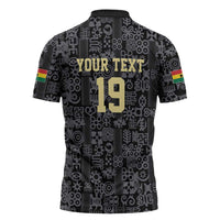 Custom World Football 2026 Ghana Zipper Polo Shirt Black Stars Rise with Black Adinkra Pattern
