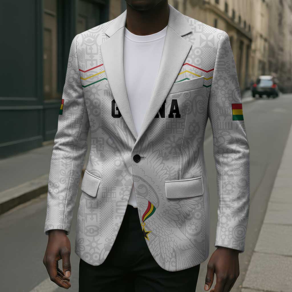 Custom World Football 2026 Ghana Blazer Black Stars Rise with White Adinkra Pattern