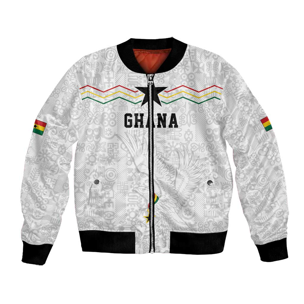 Custom World Football 2026 Ghana Bomber Jacket Black Stars Rise with White Adinkra Pattern