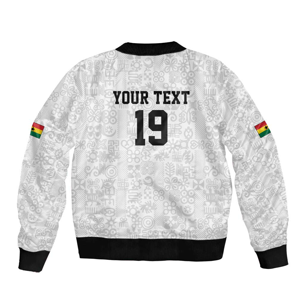 Custom World Football 2026 Ghana Bomber Jacket Black Stars Rise with White Adinkra Pattern
