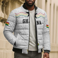 Custom World Football 2026 Ghana Bomber Puffer Jacket Black Stars Rise with White Adinkra Pattern