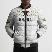 Custom World Football 2026 Ghana Bomber Puffer Jacket Black Stars Rise with White Adinkra Pattern