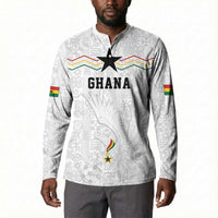 Custom World Football 2026 Ghana Button Sweatshirt Black Stars Rise with White Adinkra Pattern