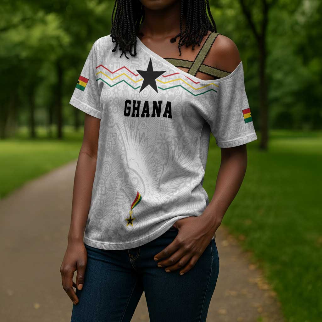 Custom World Football 2026 Ghana Cross Shoulder Shirt Black Stars Rise with White Adinkra Pattern