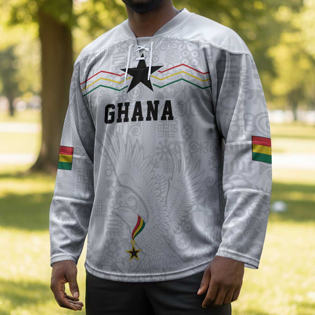 Custom World Football 2026 Ghana Hockey Jersey Black Stars Rise with White Adinkra Pattern