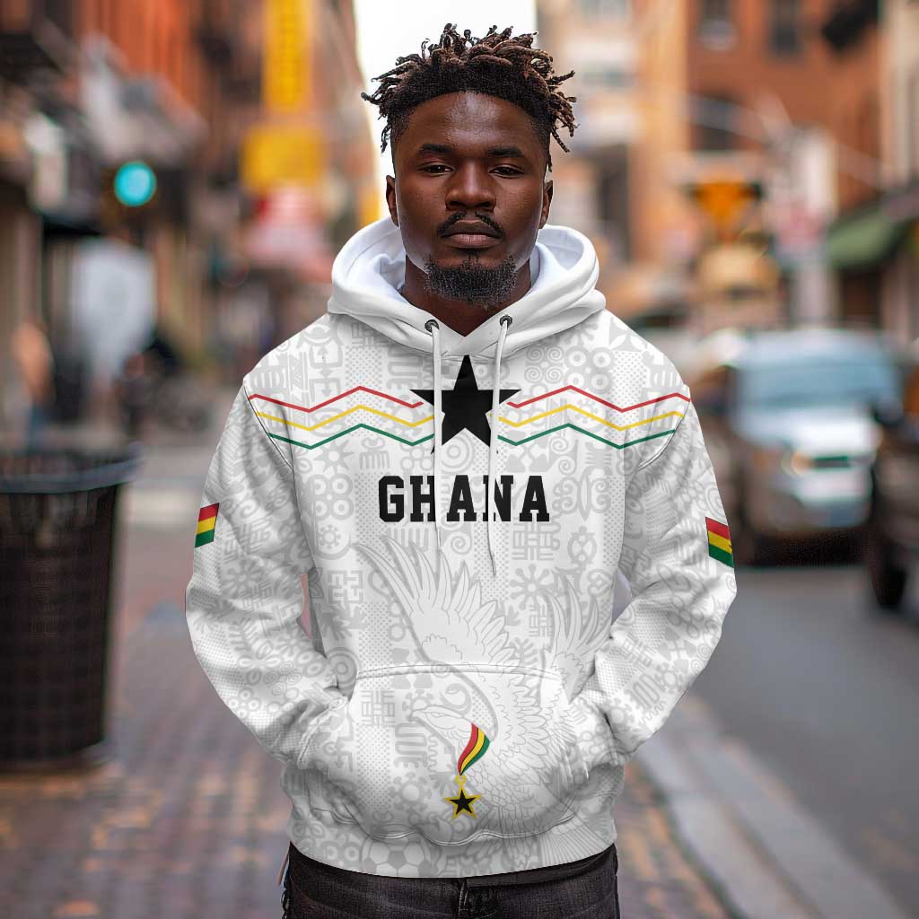 Custom World Football 2026 Ghana Hoodie Black Stars Rise with White Adinkra Pattern