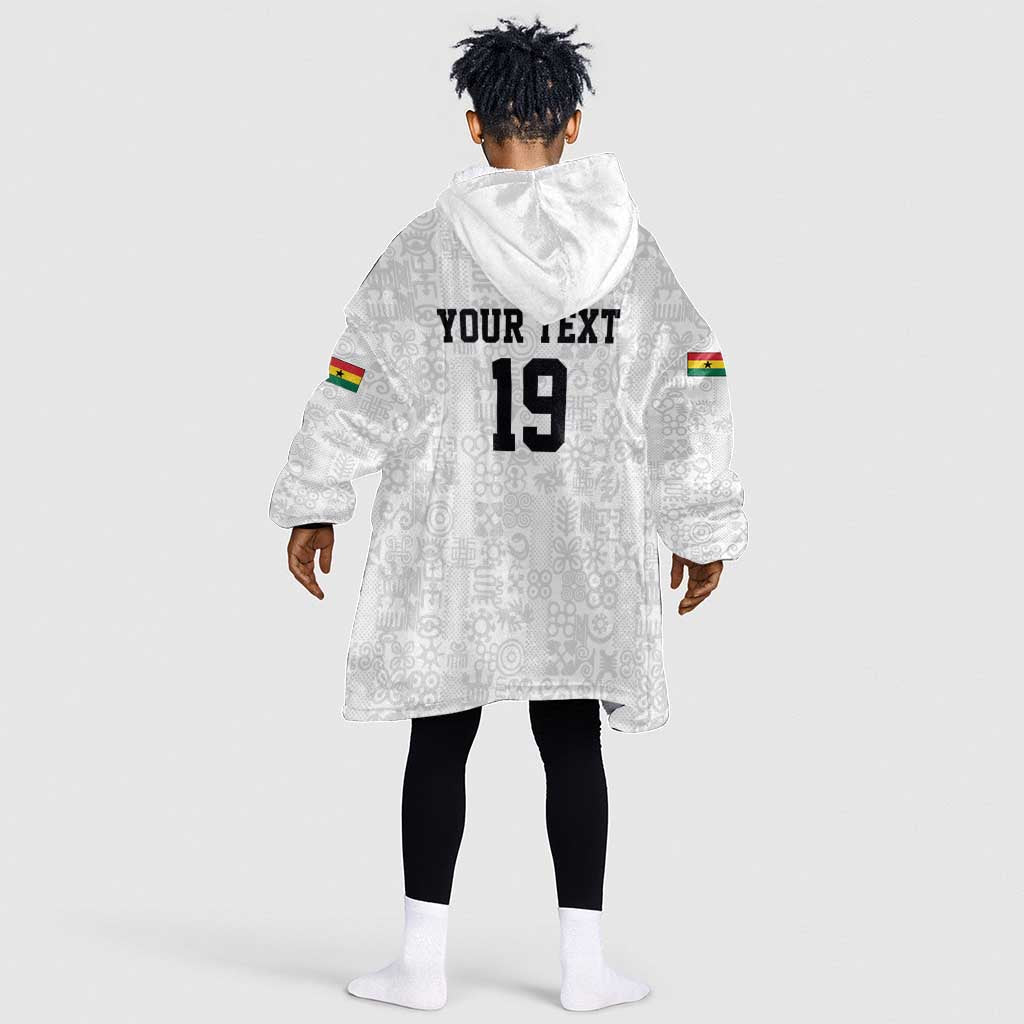 Custom World Football 2026 Ghana Kid Wearable Blanket Hoodie Black Stars Rise with White Adinkra Pattern