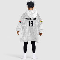 Custom World Football 2026 Ghana Kid Wearable Blanket Hoodie Black Stars Rise with White Adinkra Pattern