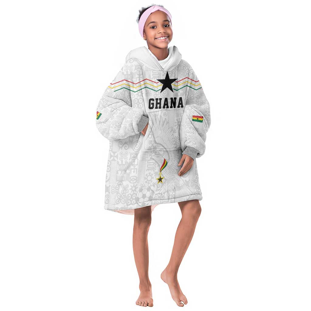 Custom World Football 2026 Ghana Kid Wearable Blanket Hoodie Black Stars Rise with White Adinkra Pattern