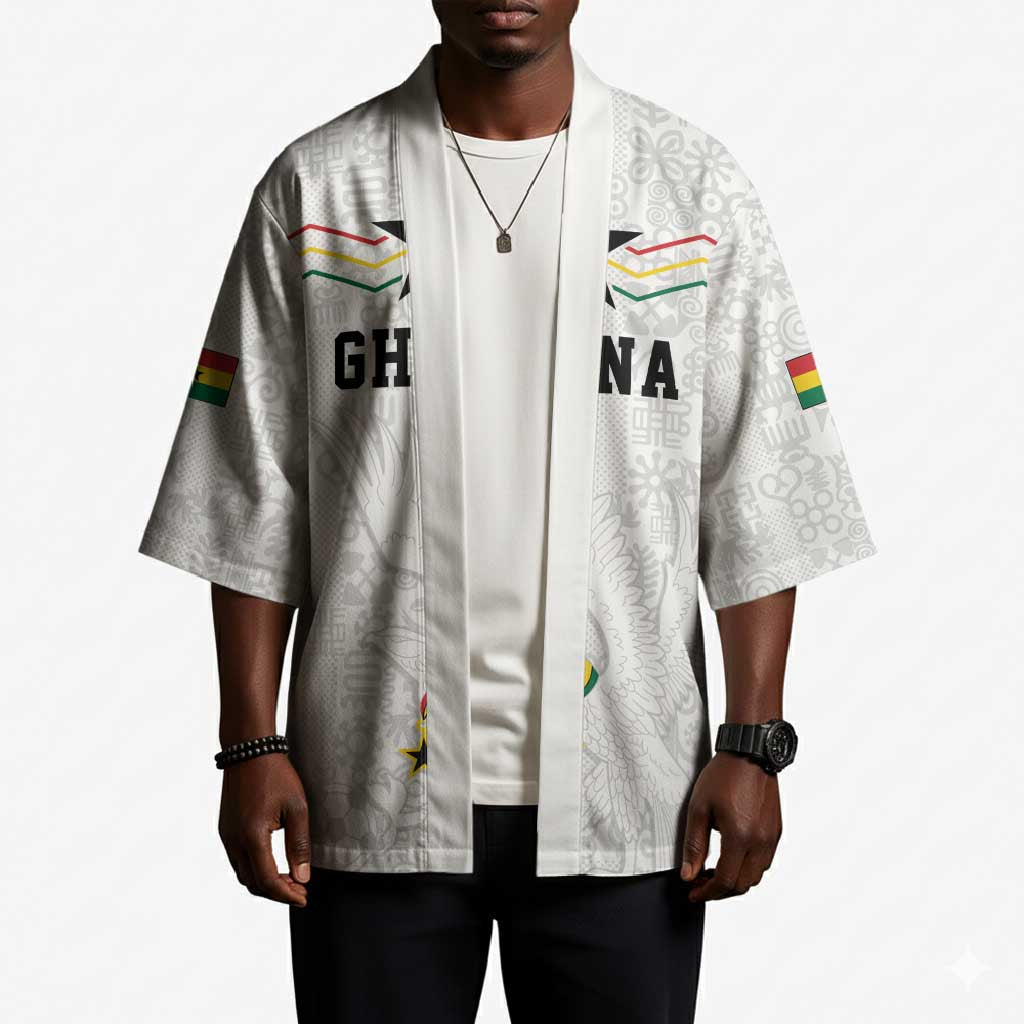 Custom World Football 2026 Ghana Kimono Black Stars Rise with White Adinkra Pattern
