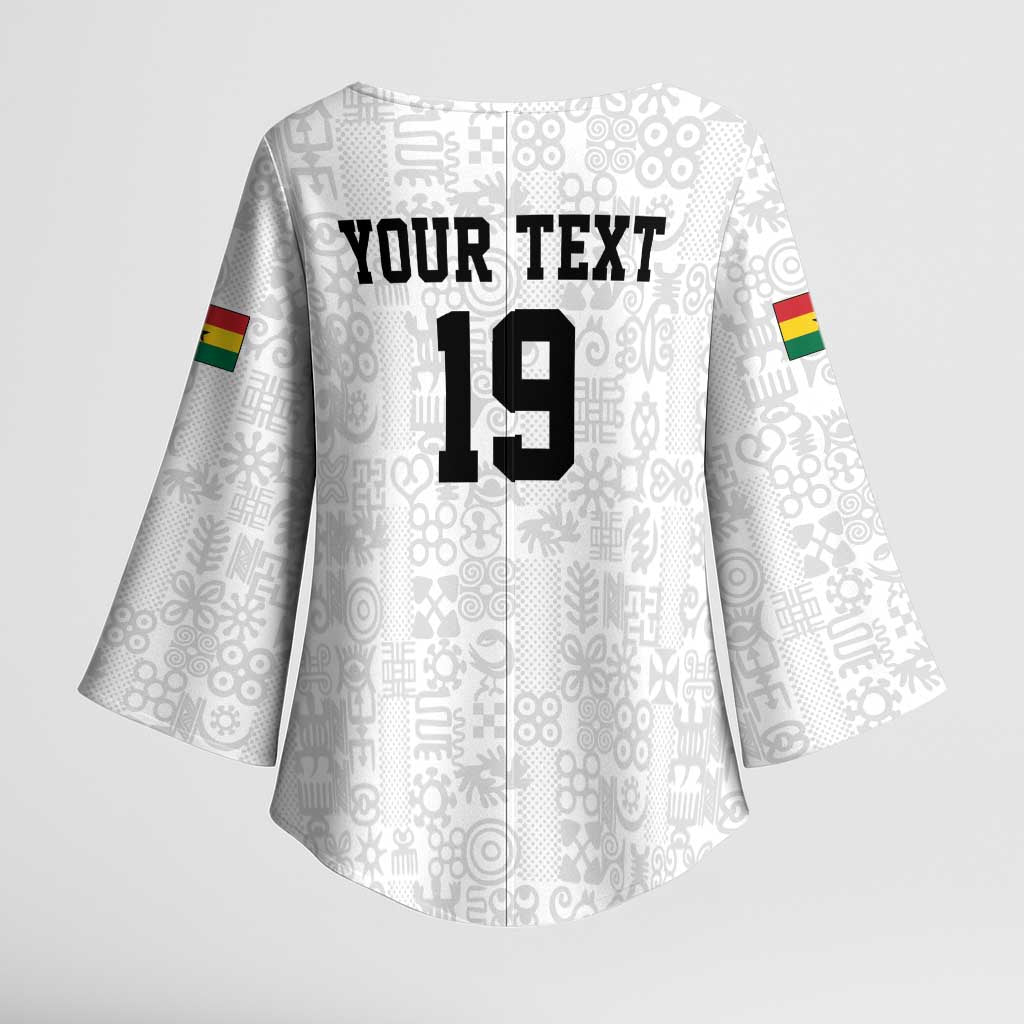 Custom World Football 2026 Ghana Kimono Sleeve Blouse Black Stars Rise with White Adinkra Pattern
