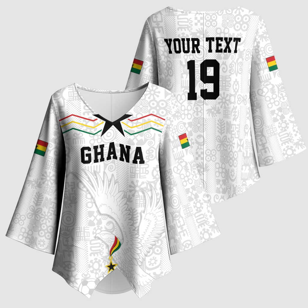 Custom World Football 2026 Ghana Kimono Sleeve Blouse Black Stars Rise with White Adinkra Pattern