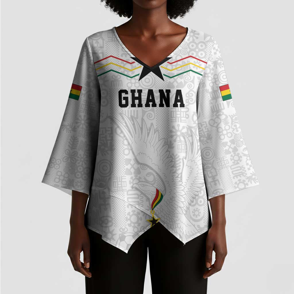 Custom World Football 2026 Ghana Kimono Sleeve Blouse Black Stars Rise with White Adinkra Pattern