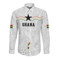 Custom World Football 2026 Ghana Long Sleeve Button Shirt Black Stars Rise with White Adinkra Pattern
