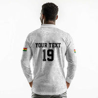 Custom World Football 2026 Ghana Long Sleeve Polo Shirt Black Stars Rise with White Adinkra Pattern
