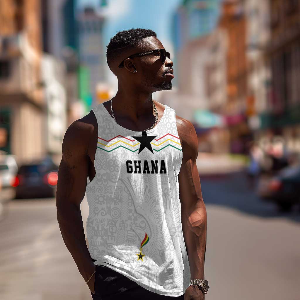Custom World Football 2026 Ghana Men Tank Top Black Stars Rise with White Adinkra Pattern