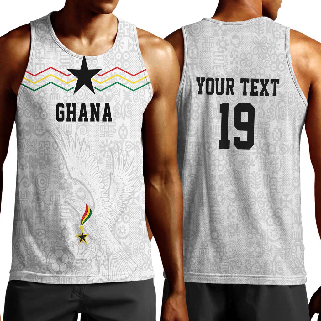 Custom World Football 2026 Ghana Men Tank Top Black Stars Rise with White Adinkra Pattern
