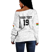 Custom World Football 2026 Ghana Off Shoulder Sweater Black Stars Rise with White Adinkra Pattern