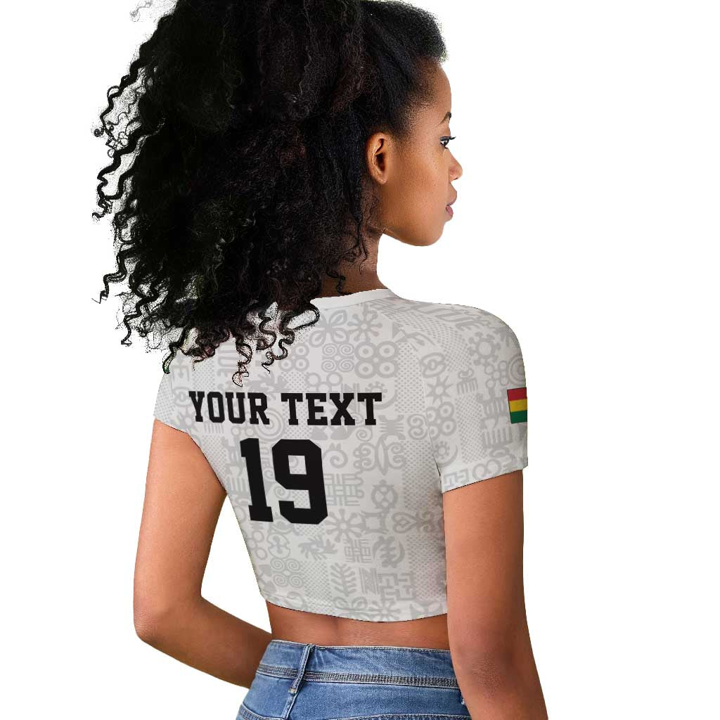 Custom World Football 2026 Ghana Raglan Cropped T shirt Black Stars Rise with White Adinkra Pattern