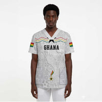 Custom World Football 2026 Ghana Scrub Top Black Stars Rise with White Adinkra Pattern