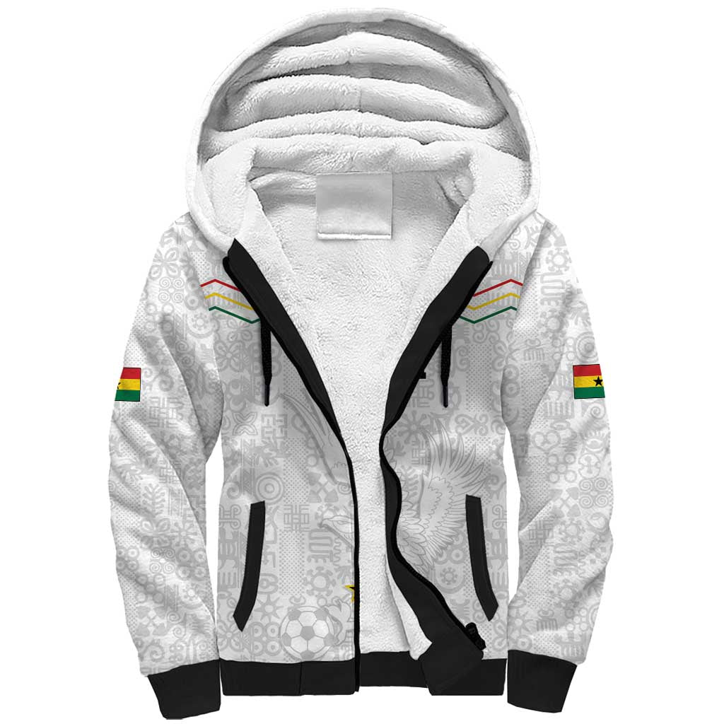 Custom World Football 2026 Ghana Sherpa Hoodie Black Stars Rise with White Adinkra Pattern