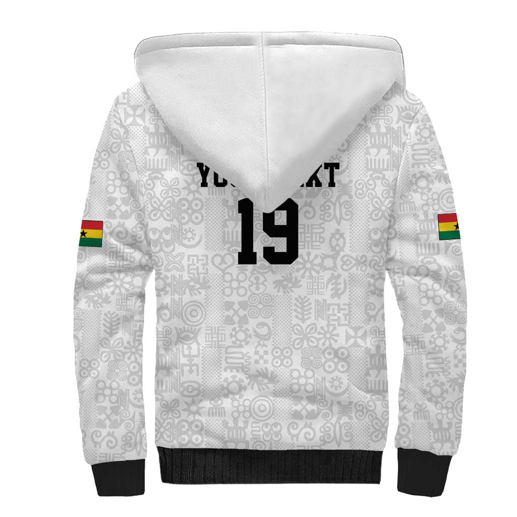 Custom World Football 2026 Ghana Sherpa Hoodie Black Stars Rise with White Adinkra Pattern