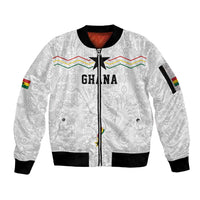 Custom World Football 2026 Ghana Sleeve Zip Bomber Jacket Black Stars Rise with White Adinkra Pattern