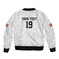 Custom World Football 2026 Ghana Sleeve Zip Bomber Jacket Black Stars Rise with White Adinkra Pattern