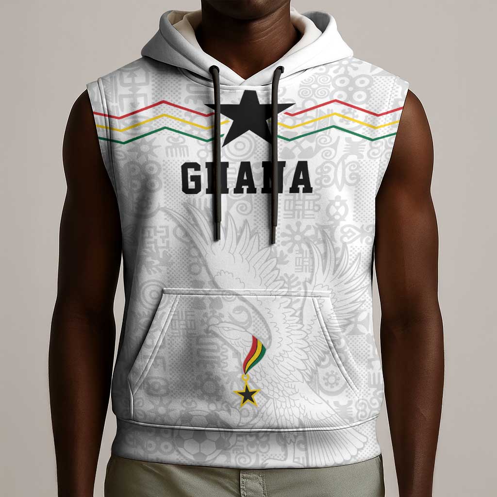 Custom World Football 2026 Ghana Sleeveless Hoodie Black Stars Rise with White Adinkra Pattern