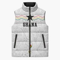 Custom World Football 2026 Ghana Sleeveless Puffer Jacket Black Stars Rise with White Adinkra Pattern