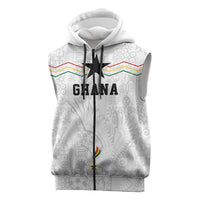 Custom World Football 2026 Ghana Sleeveless Zip Hoodie Black Stars Rise with White Adinkra Pattern