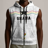Custom World Football 2026 Ghana Sleeveless Zip Hoodie Black Stars Rise with White Adinkra Pattern