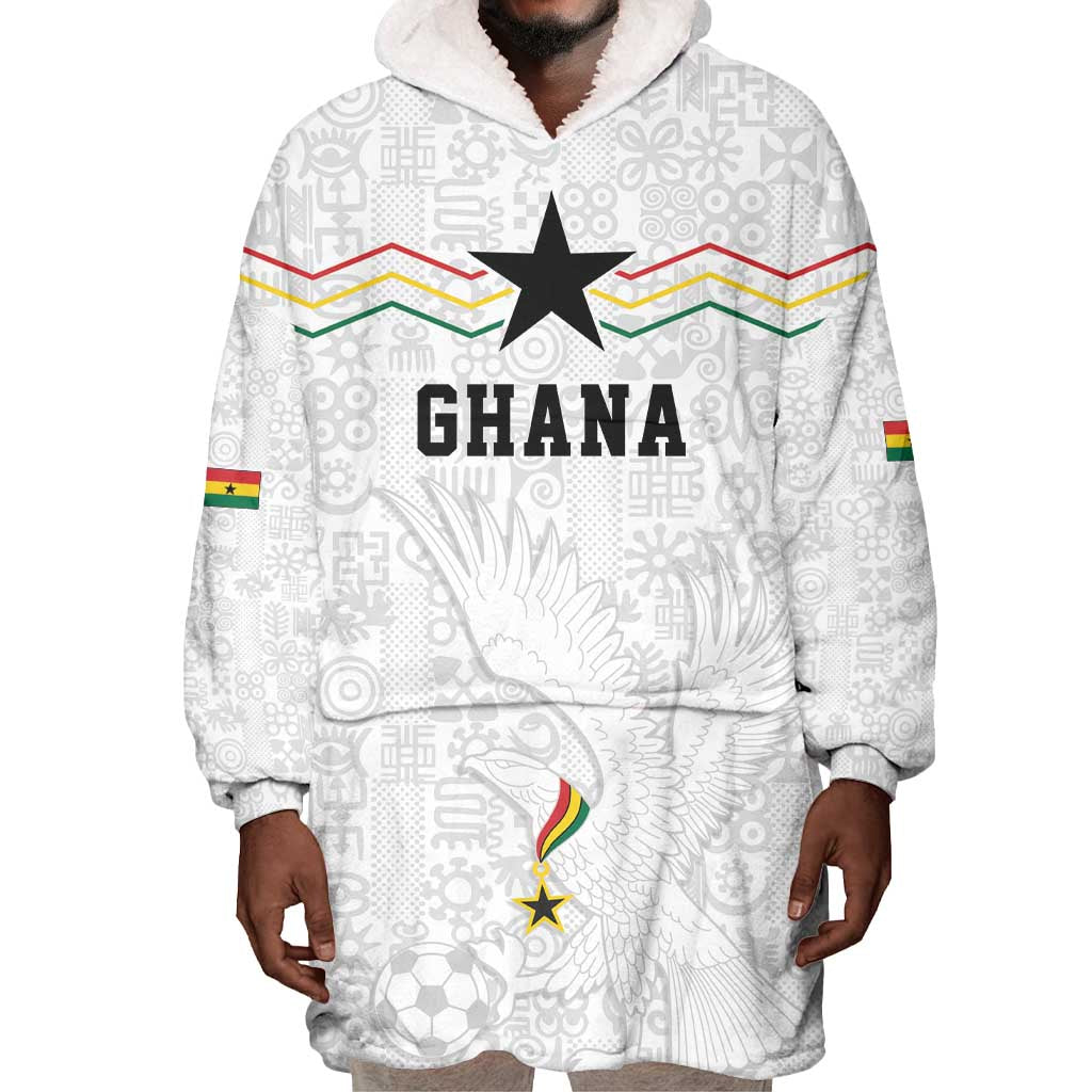 Custom World Football 2026 Ghana Wearable Blanket Hoodie Black Stars Rise with White Adinkra Pattern