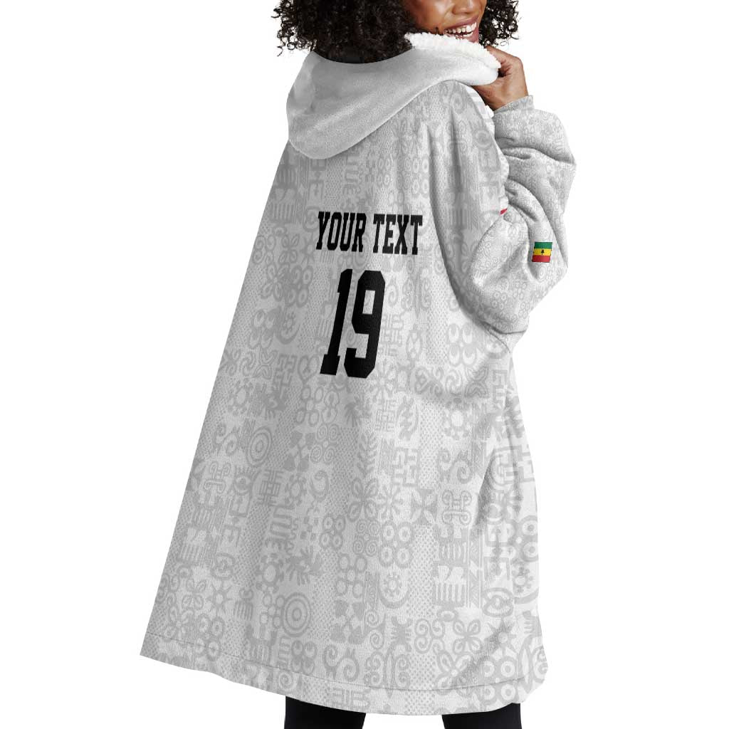 Custom World Football 2026 Ghana Wearable Blanket Hoodie Black Stars Rise with White Adinkra Pattern