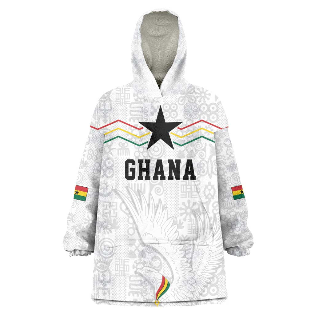 Custom World Football 2026 Ghana Wearable Blanket Hoodie Black Stars Rise with White Adinkra Pattern