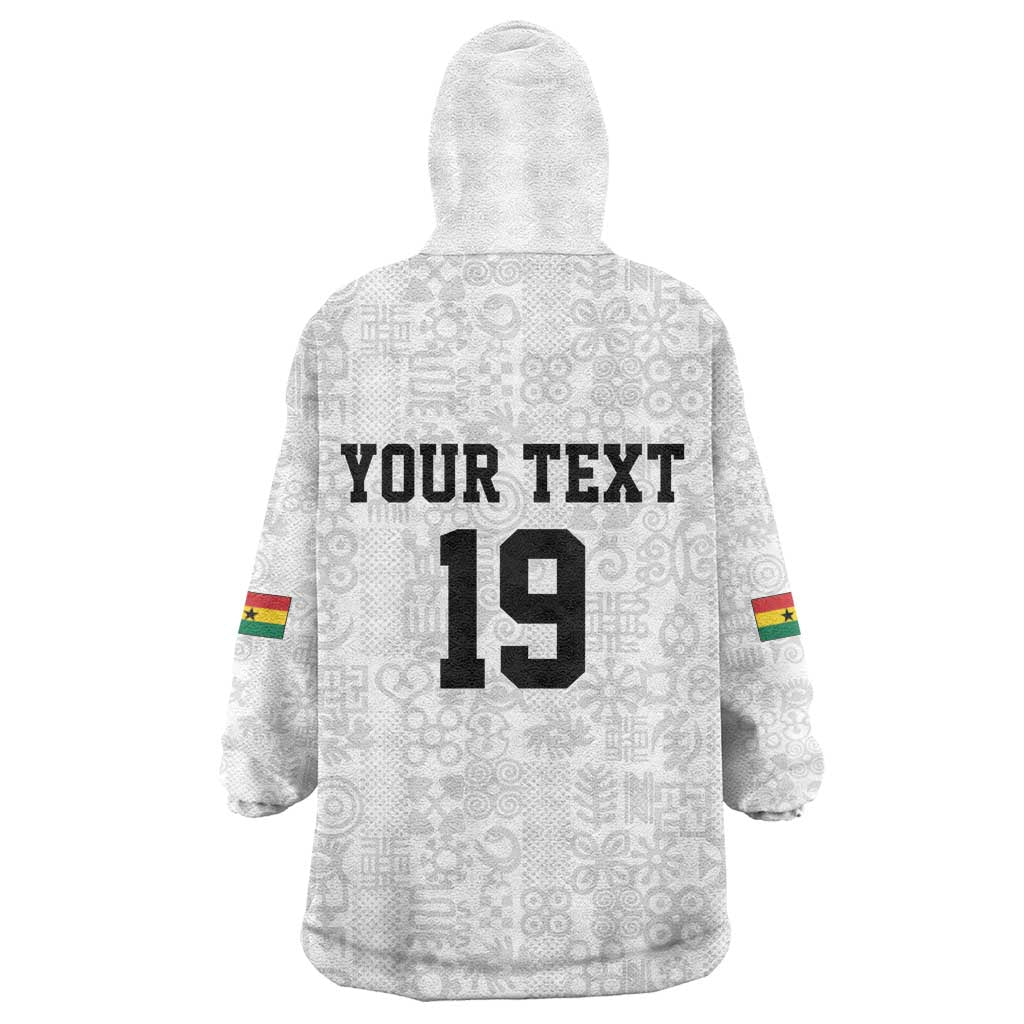 Custom World Football 2026 Ghana Wearable Blanket Hoodie Black Stars Rise with White Adinkra Pattern