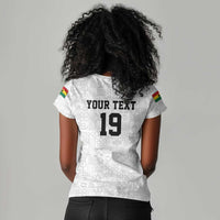 Custom World Football 2026 Ghana Women V-Neck T-Shirt Black Stars Rise with White Adinkra Pattern