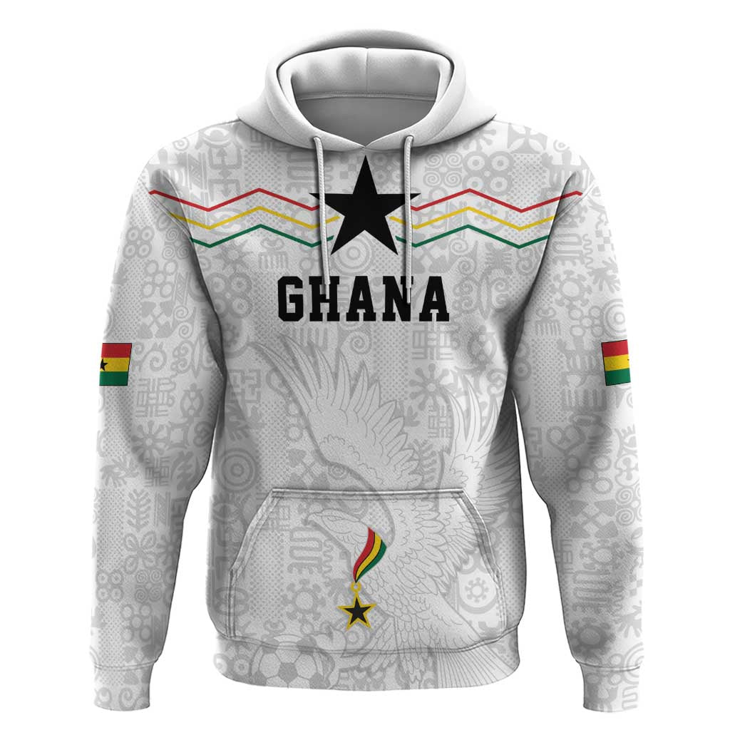 Custom World Football 2026 Ghana Zip Hoodie Black Stars Rise with White Adinkra Pattern
