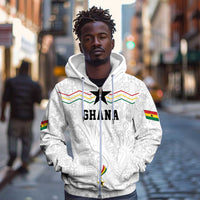 Custom World Football 2026 Ghana Zip Hoodie Black Stars Rise with White Adinkra Pattern
