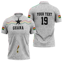 Custom World Football 2026 Ghana Zipper Polo Shirt Black Stars Rise with White Adinkra Pattern
