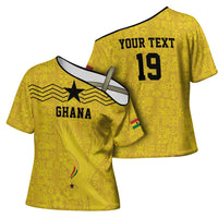 Custom World Football 2026 Ghana Cross Shoulder Shirt Black Stars Rise with Yellow Adinkra Pattern
