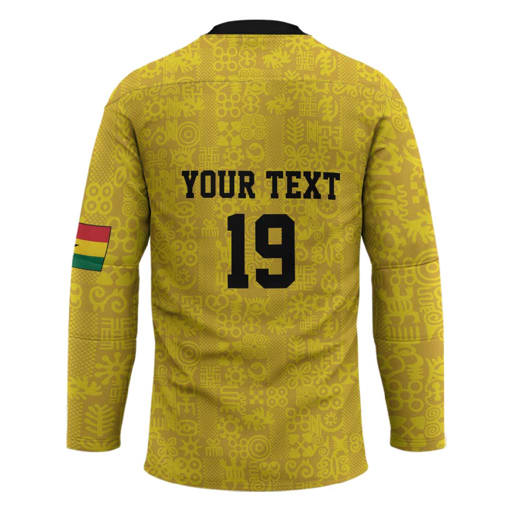 Custom World Football 2026 Ghana Hockey Jersey Black Stars Rise with Yellow Adinkra Pattern